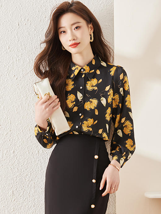 春夏印花设计衬衫简约A型半身裙职场气质两件套装女 商品图5