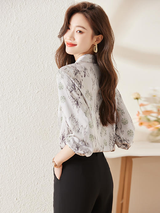 春夏印花设计衬衫修身长裤职场气质两件套装女 商品图6