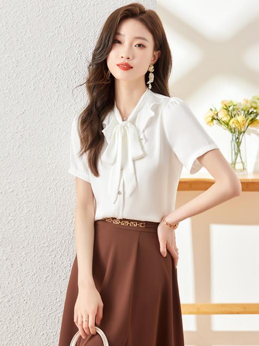夏季新款蝴蝶领飘带时尚显瘦衬衫职场通勤衬衣上衣 商品图2