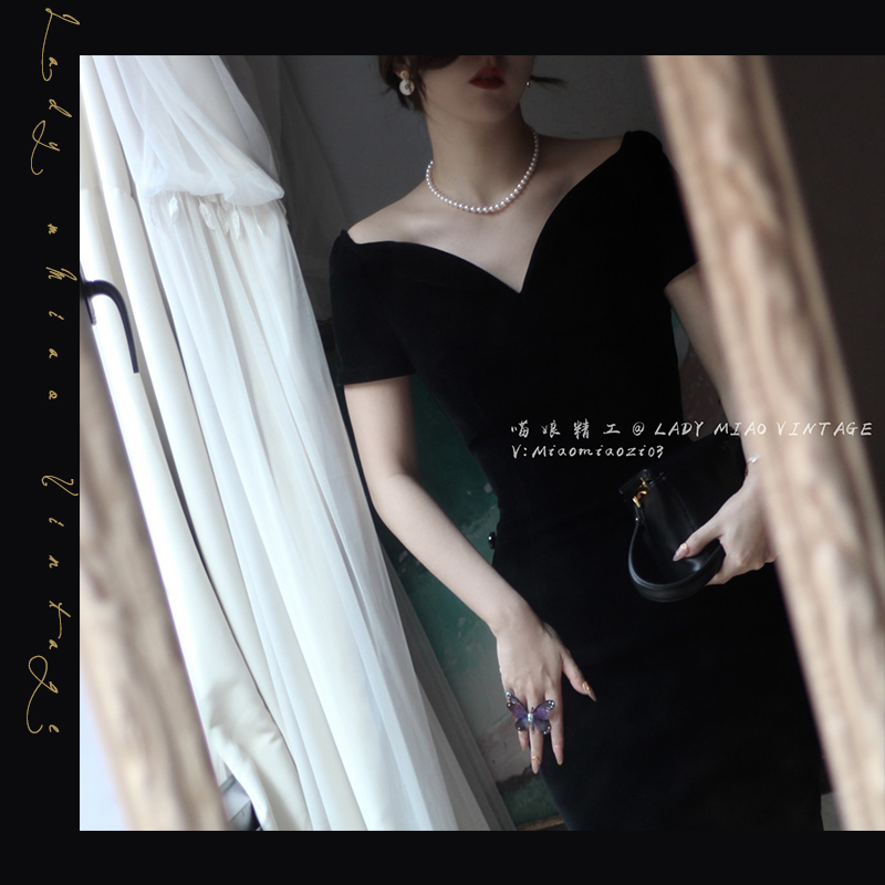 #1011【复团】喵娘精工丨定制《自深深处》Grace王妃的魔幻衣橱黑丝绒连衣裙