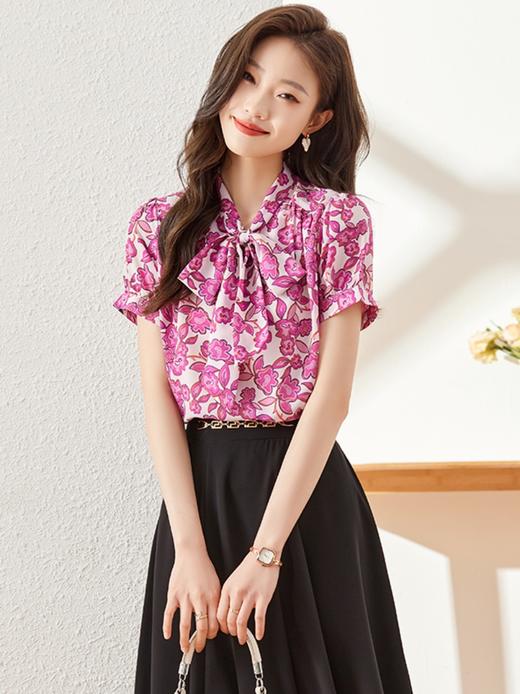 新款蝴蝶结领衬衫休闲百搭舒适显瘦衬衣上衣女 商品图3