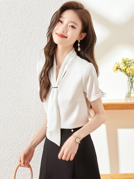 夏季新款围巾领衬衫职场气质显瘦时尚衬衣上衣女 商品图3