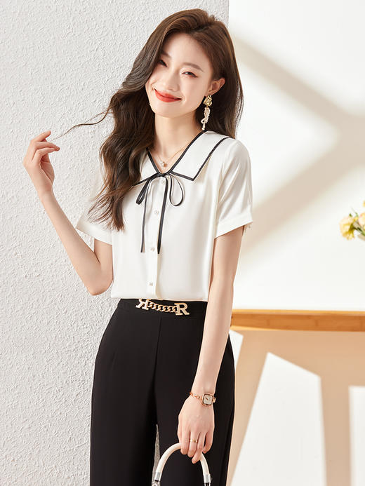 夏季新款系带领衬衫职场百搭时尚显瘦衬衣上衣女 商品图3