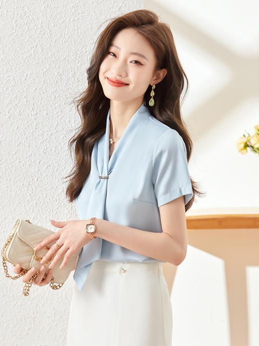 夏季新款围巾领衬衫职场气质显瘦时尚衬衣上衣女 商品图0