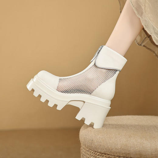 时尚减龄，个性网面拼接前拉链短靴ZM-2718 商品图9
