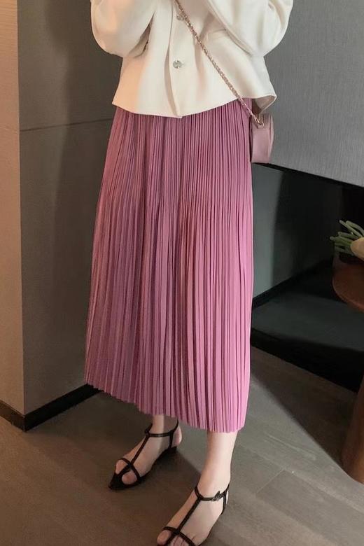 SMZ3566重工压褶美感爆棚百褶半身裙2023夏季新款松紧高腰显瘦A字过膝裙 商品图2