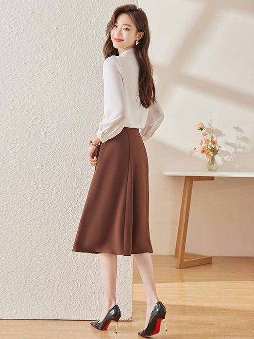 新款蕾丝口袋衬衫简约A型半身裙职场两件套装女 商品图9