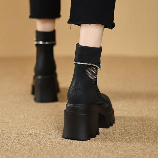 时尚减龄，个性网面拼接前拉链短靴ZM-2718 商品图7