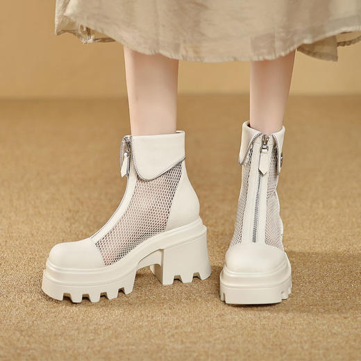 时尚减龄，个性网面拼接前拉链短靴ZM-2718 商品图12