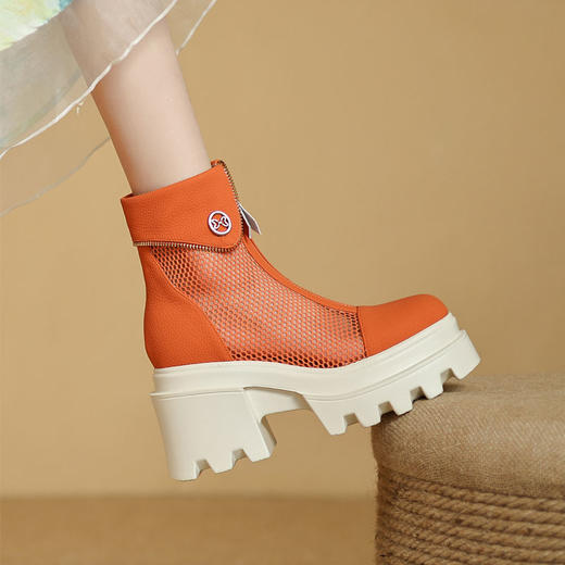 时尚减龄，个性网面拼接前拉链短靴ZM-2718 商品图4