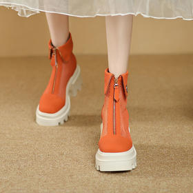 时尚减龄，个性网面拼接前拉链短靴ZM-2718