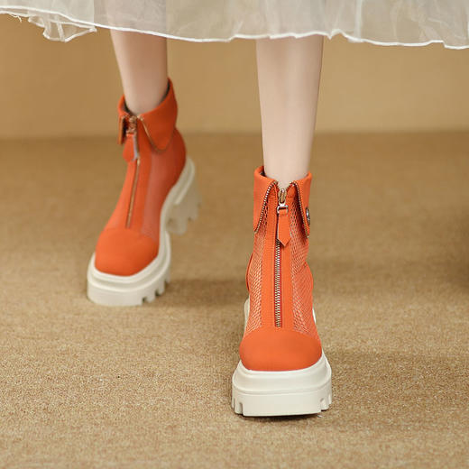 时尚减龄，个性网面拼接前拉链短靴ZM-2718 商品图0