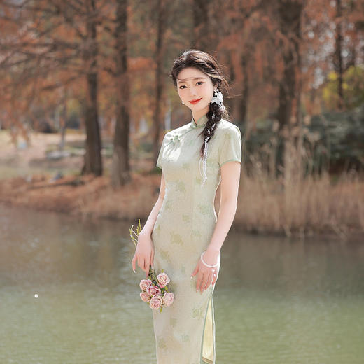 ZAYS-5158春夏改良蕾丝复合旗袍日常少女风年轻立领短袖时尚旗袍 商品图4