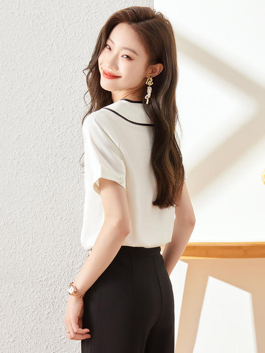 夏季新款系带领衬衫职场百搭时尚显瘦衬衣上衣女 商品图2