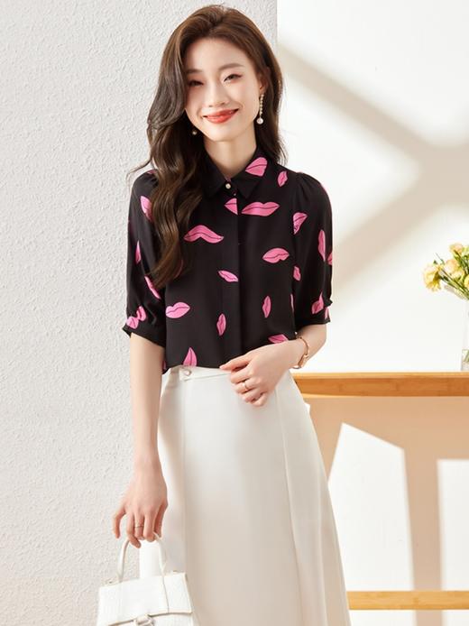 夏季新款短袖港风印花衬衫休闲百搭衬衣上衣女 商品图1