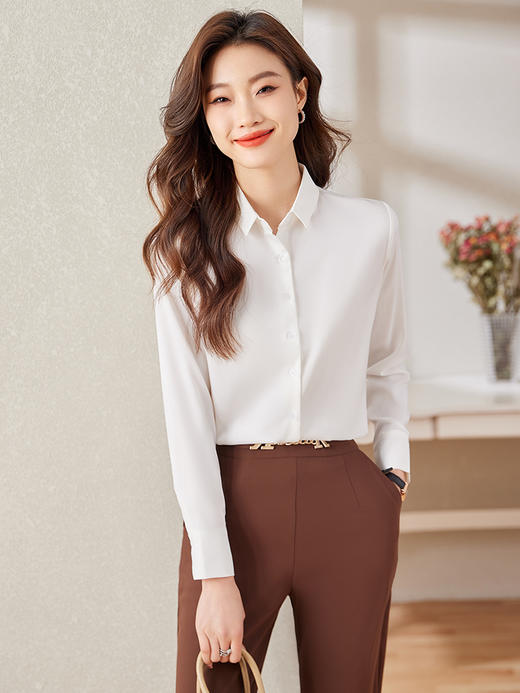 职业通勤醋酸缎面衬衫高腰A字半身裙子休闲裤套装女 商品图6