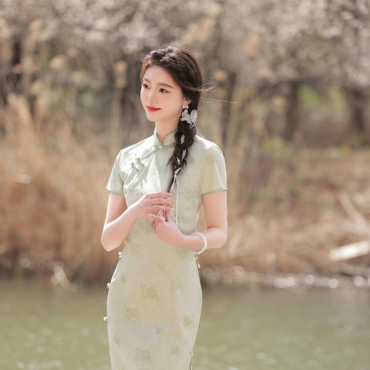 ZAYS-5158春夏改良蕾丝复合旗袍日常少女风年轻立领短袖时尚旗袍 商品图2