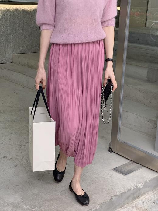 SMZ3566重工压褶美感爆棚百褶半身裙2023夏季新款松紧高腰显瘦A字过膝裙 商品图0