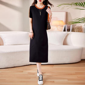 气质通勤，撞色圆领简约时尚遮肉显瘦大方连衣裙HR-WL519