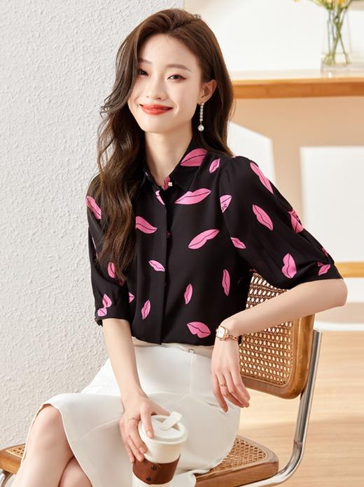 夏季新款短袖港风印花衬衫休闲百搭衬衣上衣女 商品图3