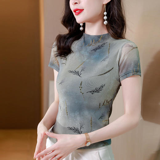 大码网纱双层打底衫百搭t恤上衣KQL-520N9883 商品图2