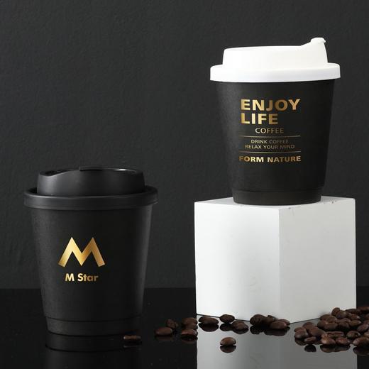 一次性烫金黑色咖啡纸杯热饮奶茶带盖双层加厚中空杯90口径可定制 商品图3