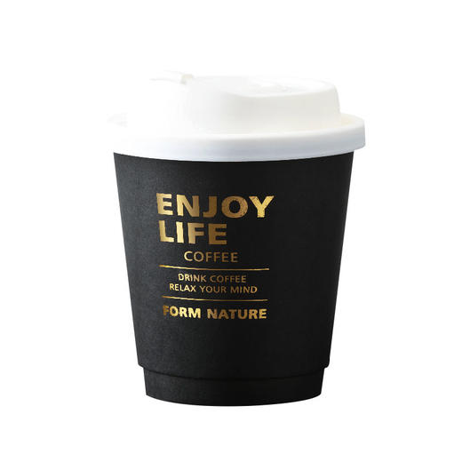 一次性烫金黑色咖啡纸杯热饮奶茶带盖双层加厚中空杯90口径可定制 商品图9
