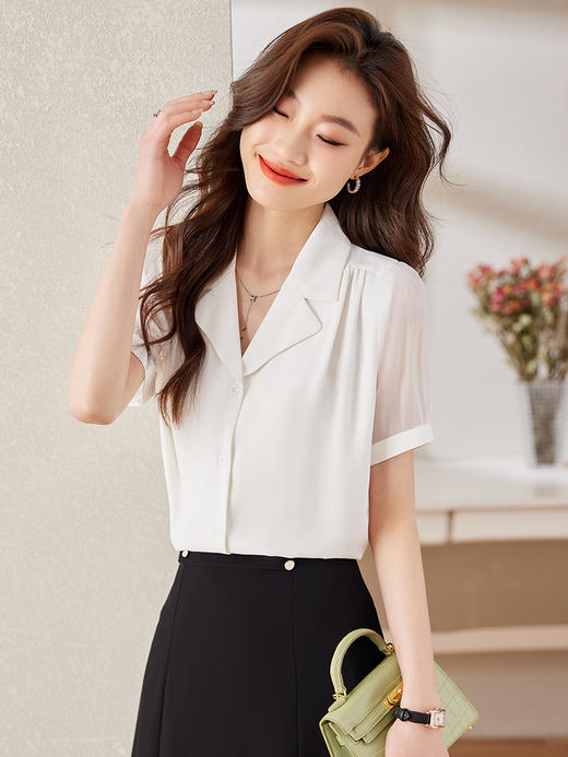 时尚泡泡袖职业通勤衬衫高腰A字半身裙两件套装 商品图3