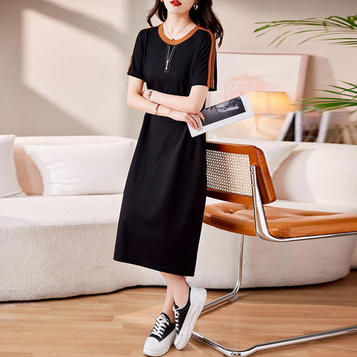 气质通勤，撞色圆领简约时尚遮肉显瘦大方连衣裙HR-WL519 商品图3
