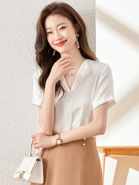 夏季新款翻领显瘦百搭衬衫职场精干气质衬衣上衣女