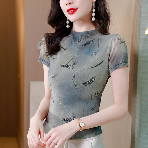 大码网纱双层打底衫百搭t恤上衣KQL-520N9883 商品图0