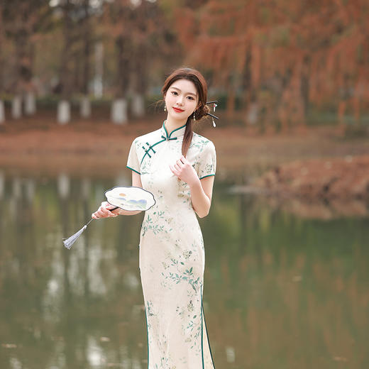 ZAYS-5166春装改良蕾丝复合长旗袍日常修身气质年轻款旗袍 商品图2