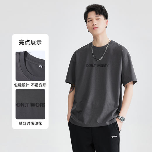 【Q】【新款DQ】大依优型大码男装厚重磅印花圆领短袖T恤潮胖夏季简约宽松休闲男士男 商品图3