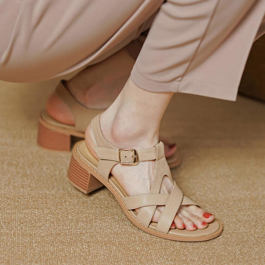 舒适简约，里外全头层皮粗跟凉鞋PS923A 商品图4