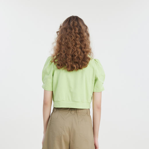 谜底圆领短款T恤女2023夏款复古特色印花泡泡袖短袖上衣232MT0616 商品图2