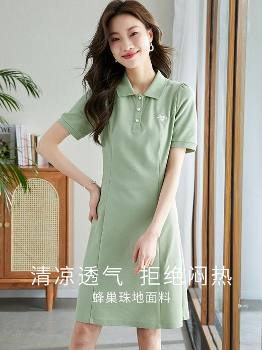 【年中特卖】熙世界休闲连衣裙女短袖2025夏装新款小个子学院风POLO领T恤裙子 商品图1