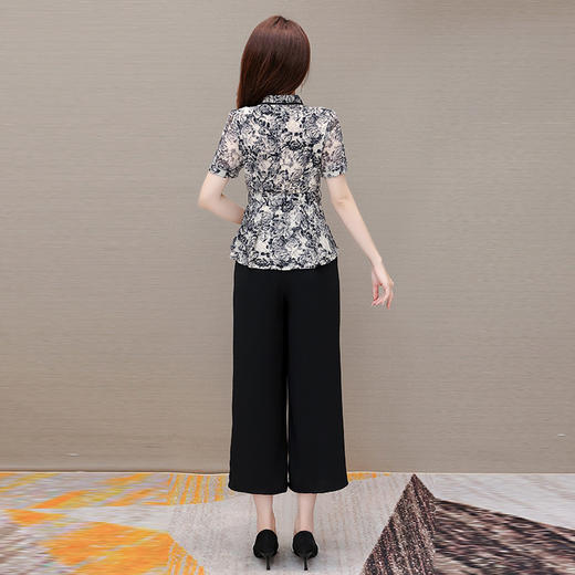 夏季新款，短袖小衫直筒阔腿裤九分裤妈妈装印花两件套QYM-LRX-YNX2321-Y 商品图2