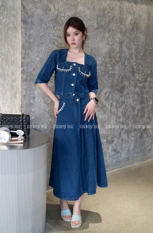 【门店同款】2023年夏季钉钻方领百褶牛仔套装 150603851 商品图0