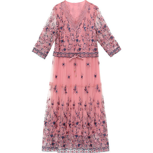 夏季新款，重工刺锈裙中长款女装A字裙中袖网纱连衣裙QYM-LRX-GM803-Y 商品图4