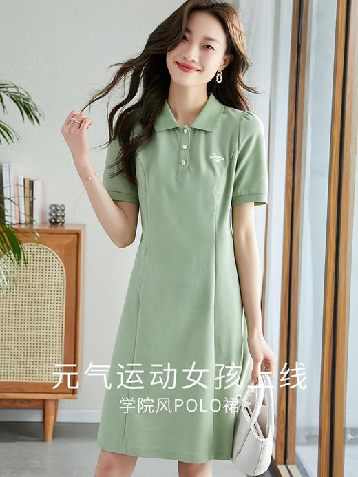 【年中特卖】熙世界休闲连衣裙女短袖2025夏装新款小个子学院风POLO领T恤裙子 商品图3