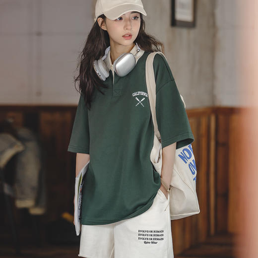 马登女装美式复古翻领短袖学院宽松polo领显瘦针织大码小个子上衣 商品图2