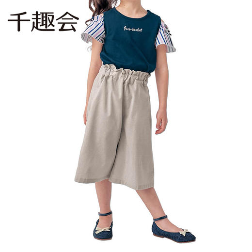 千趣会夏款儿童女童袖子撞色拼接蝴蝶结装饰棉质短袖T恤 商品图2