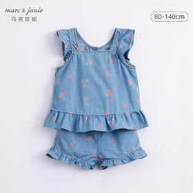 马克珍妮夏装新款 女童趣味樱桃纯棉牛仔背心套装230763