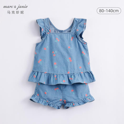 马克珍妮夏装新款 女童趣味樱桃纯棉牛仔背心套装230763 商品图0