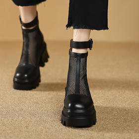 夏季新款，真皮网纱拼接圆头厚底短靴ZM-2717