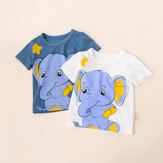 贝贝怡童装夏季儿童半袖卡通大象图案男童短袖宝宝T恤纯棉上衣潮 商品图3
