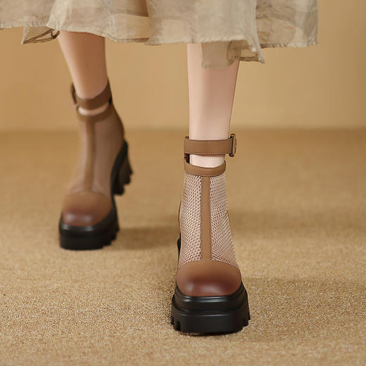 夏季新款，真皮网纱拼接圆头厚底短靴ZM-2717 商品图5