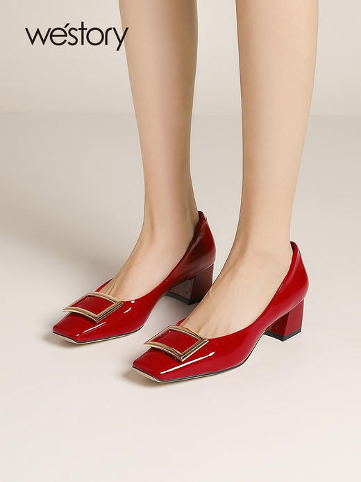 westory2023夏季新款通勤OL单鞋女浅口粗跟一脚蹬百搭女鞋55731 商品图2