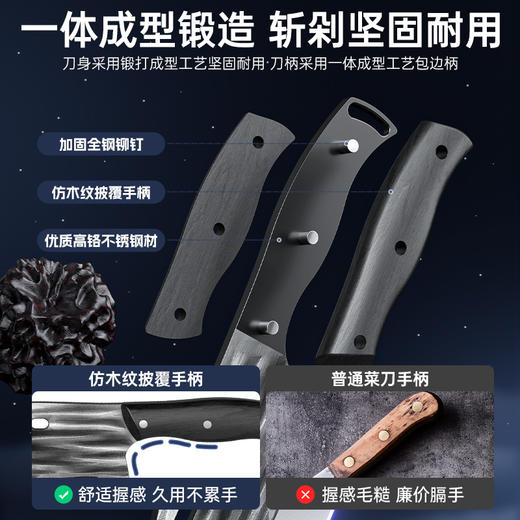 「砍切两件套！一体成型锻造」菜刀家用厨师专用切菜切肉刀厨房用品砍骨斩切片锋利圆头锻打刀具 商品图3