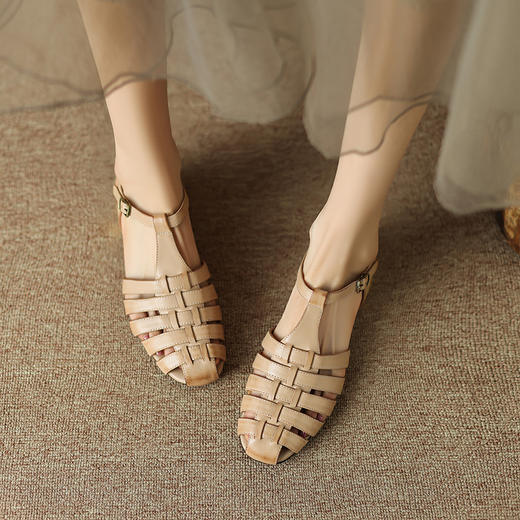 复古法式，平跟真皮凉鞋DP-9172 商品图9